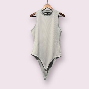 SHEIN Ice Blue Bodysuit One Piece Mock Turtleneck Light Ribbed Design